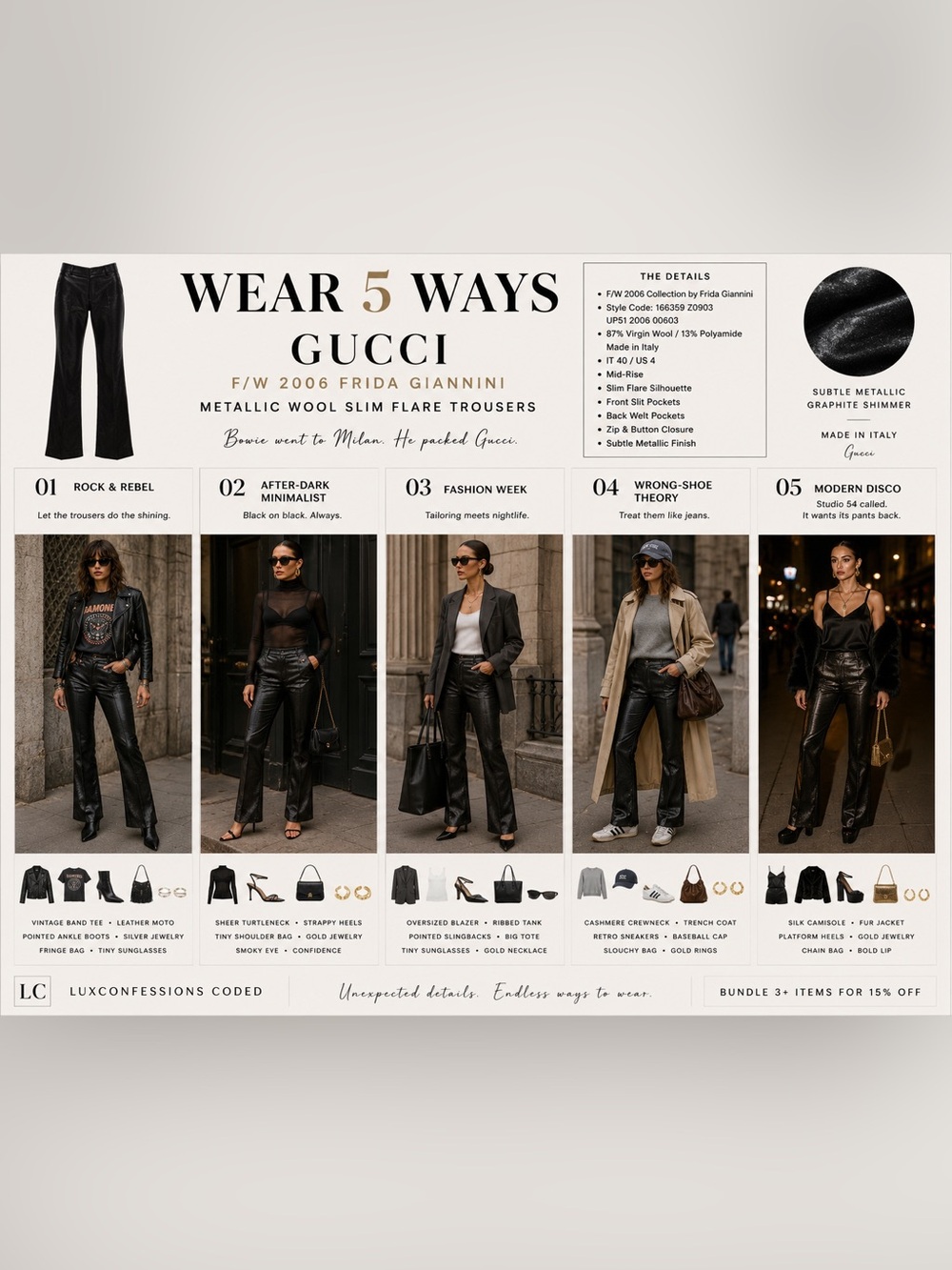 GUCCI | F/W 2006 Frida Giannini Metallic Wool Slim Flare Trousers | IT 40 / US 4